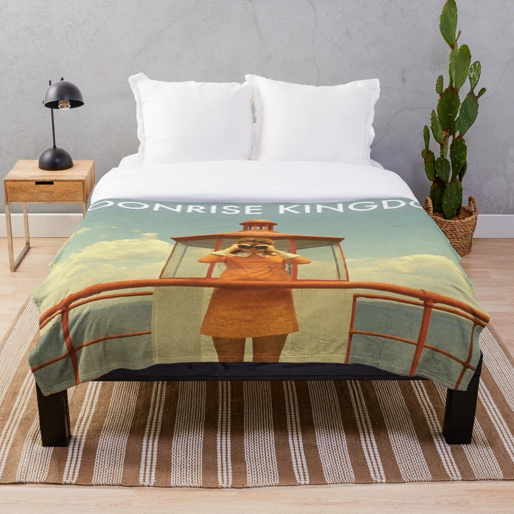 Moonrise Kingdom inspired plush blanket with Wes Anderson movie design