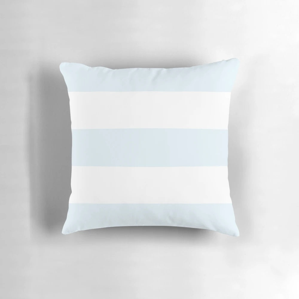 Large pale blue and white horizontal stripe pillow