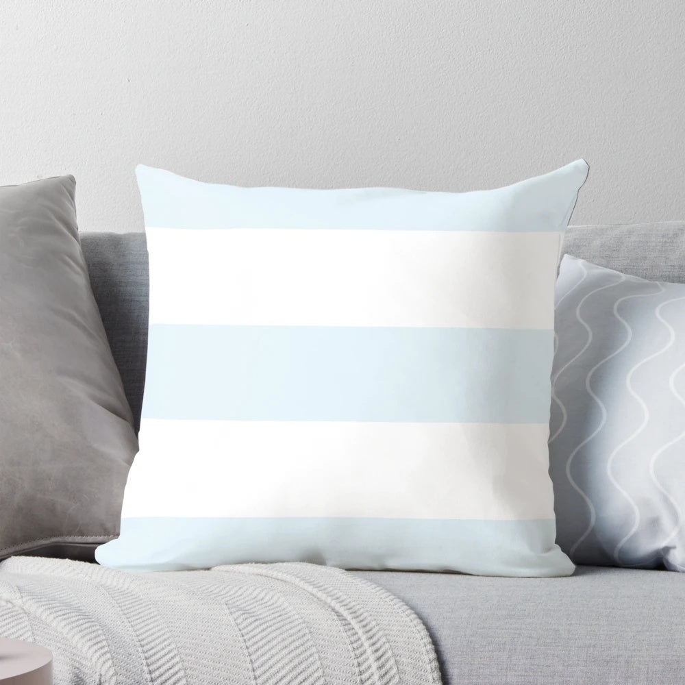 Large pale blue and white horizontal stripe pillow