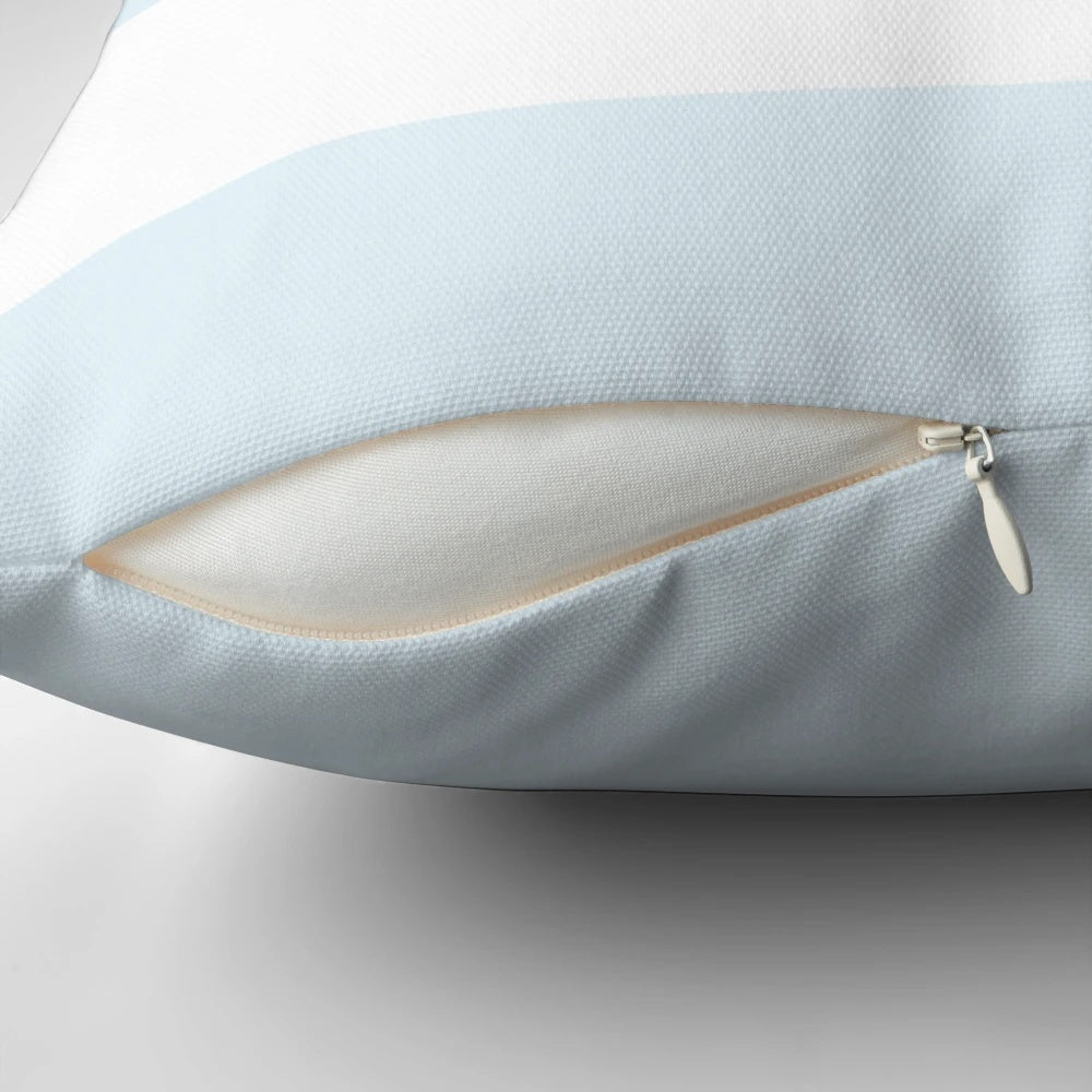 Large pale blue and white horizontal stripe pillow