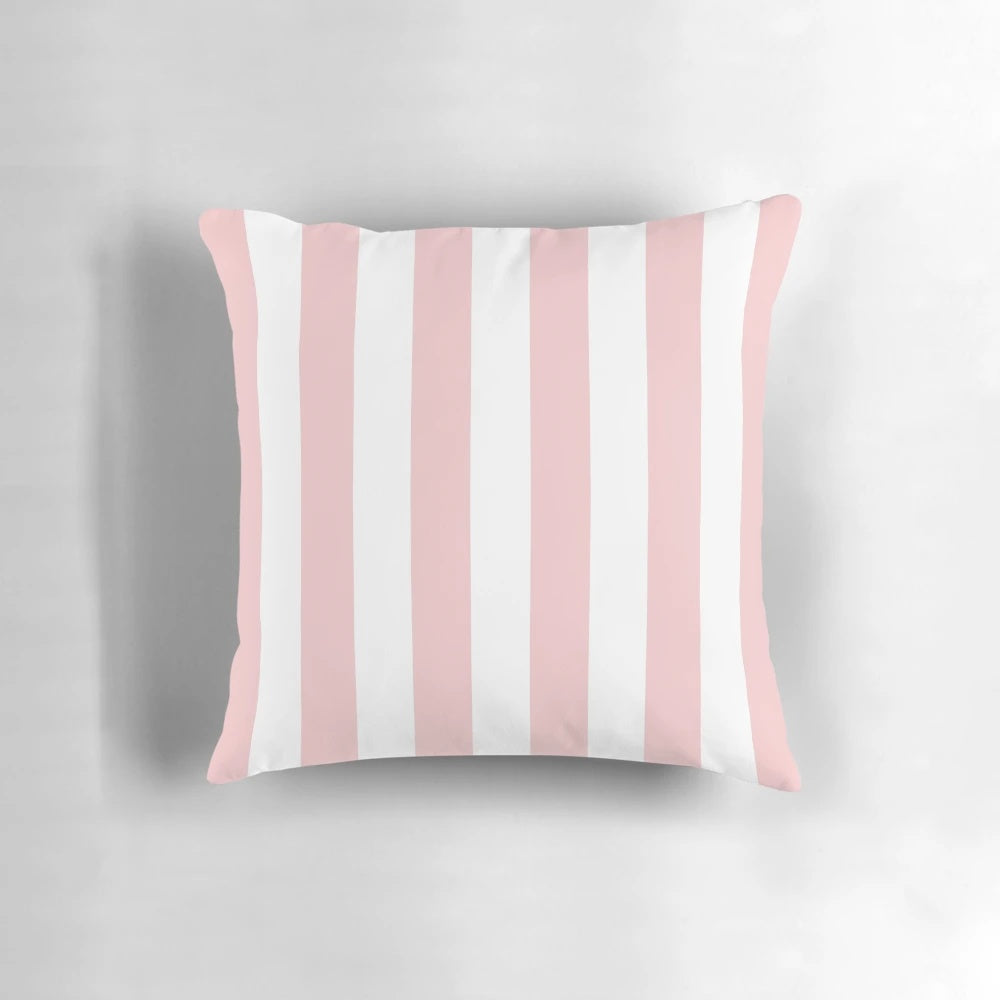 Pale pink rose and white striped decorative throw pillow