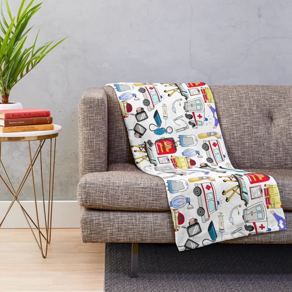 Soft and warm paramedic-themed plush blanket