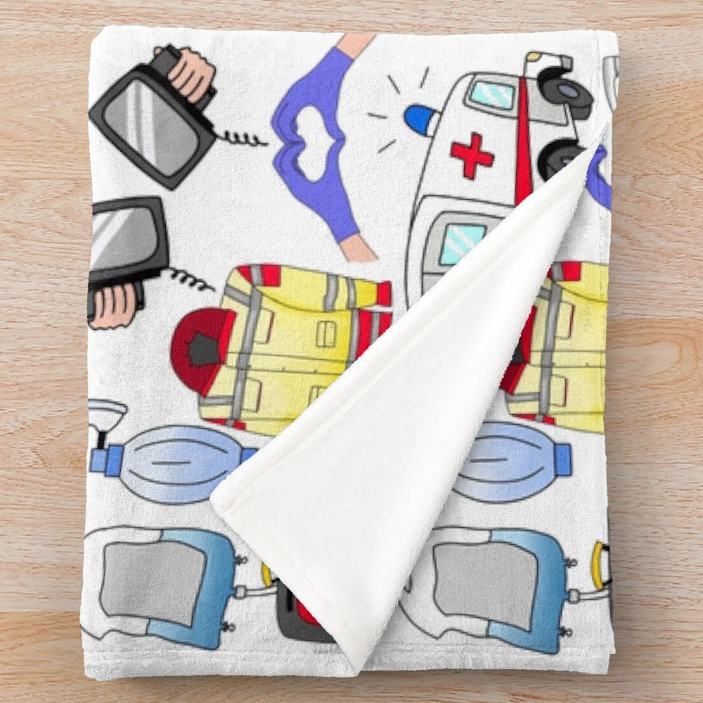 Soft and warm paramedic-themed plush blanket