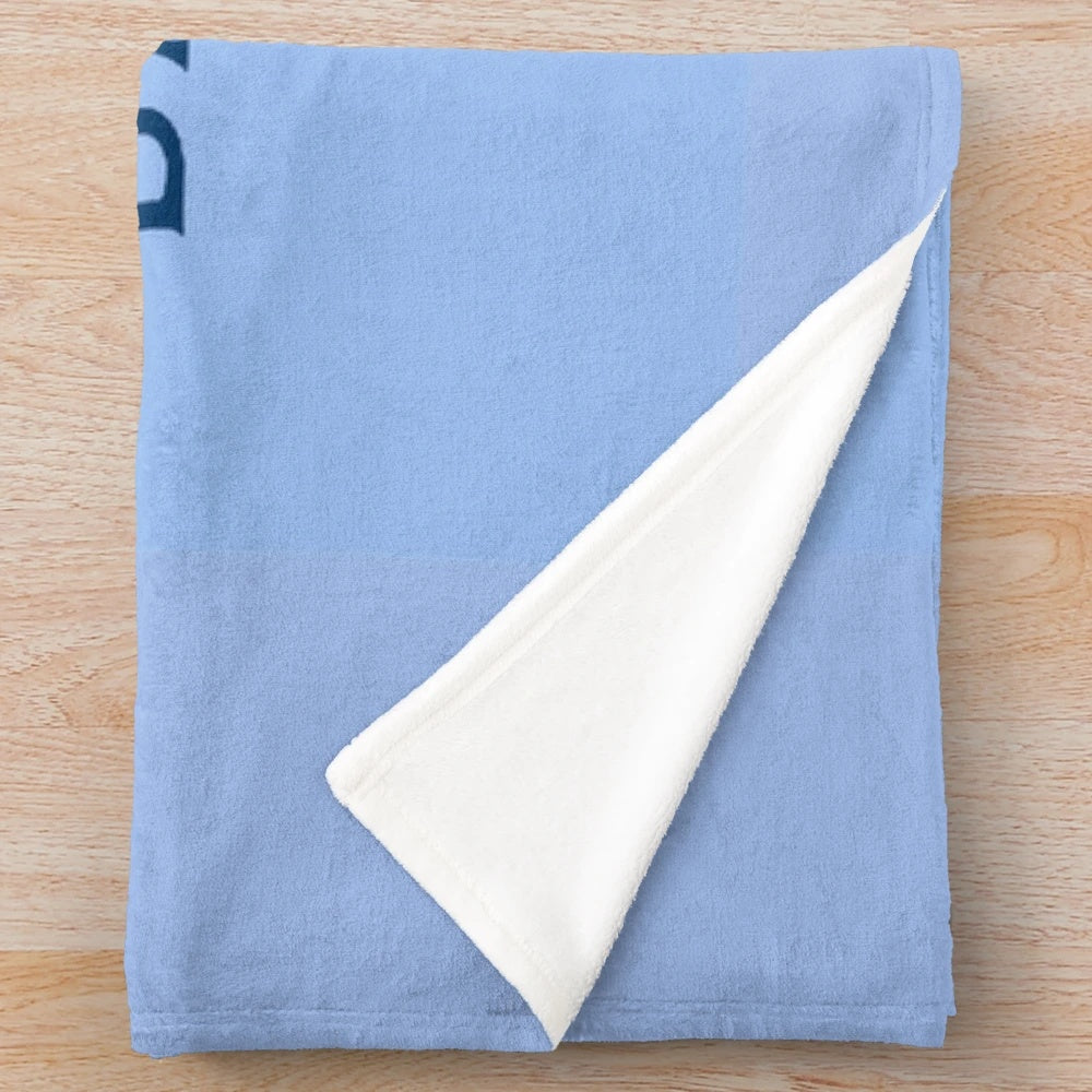 Soft baby blue plush blanket with Barnard College logo