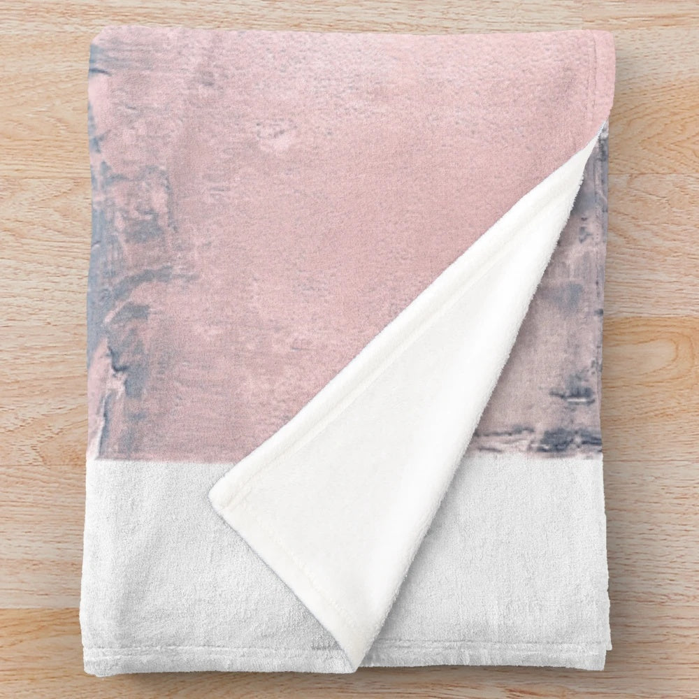 Pink and navy plush blanket with modern abstract art pattern