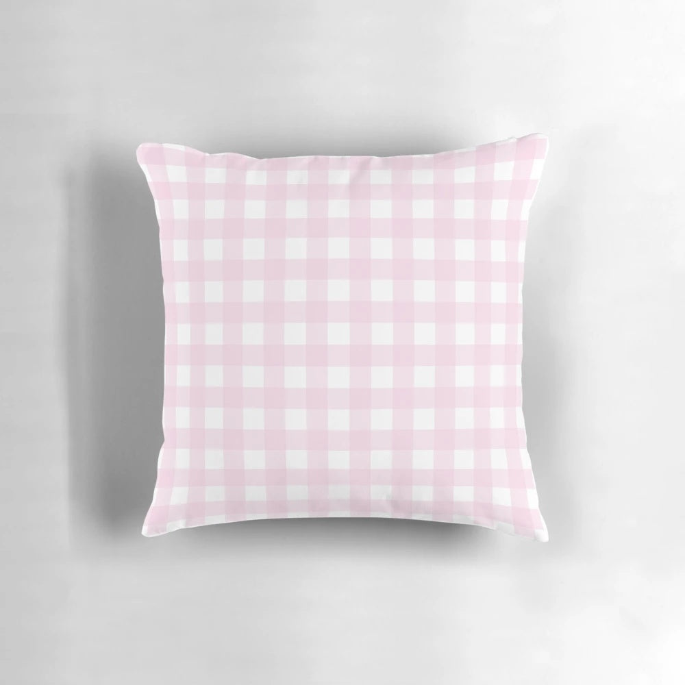 Soft pink and white pastel striped checkered plaid pattern pillow