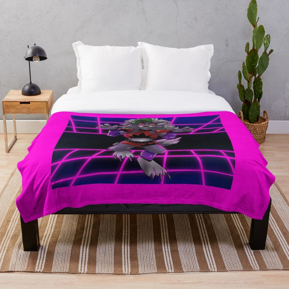 Soft pink plush blanket featuring Roxanne Wolf from the video game Five Nights at Freddy's Security Breach