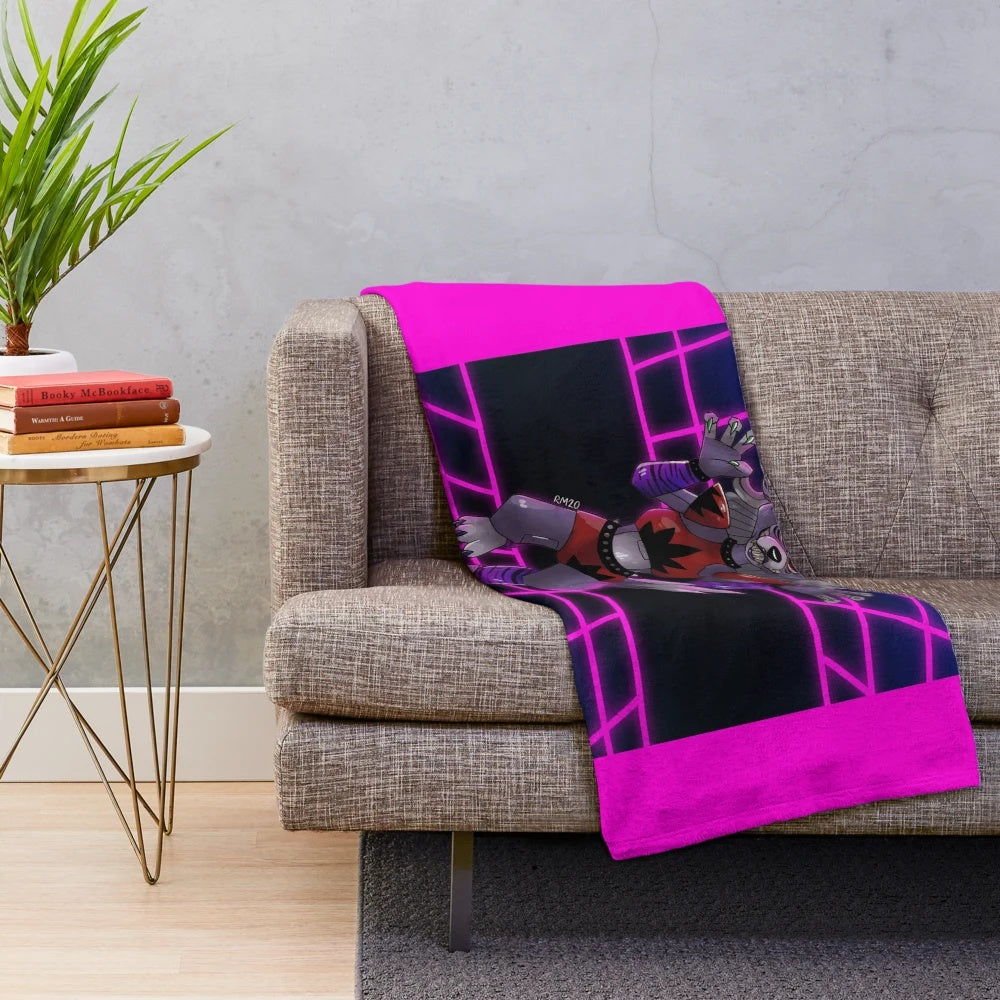 Soft pink plush blanket featuring Roxanne Wolf from the video game Five Nights at Freddy's Security Breach
