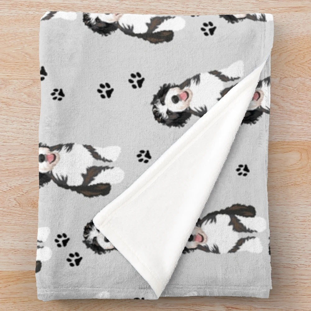 Soft, plush bernedoodle dog pattern blanket