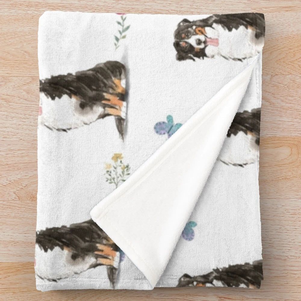 Soft and Cozy Plush Blanket Featuring a Cute Bernese Mountain Dog