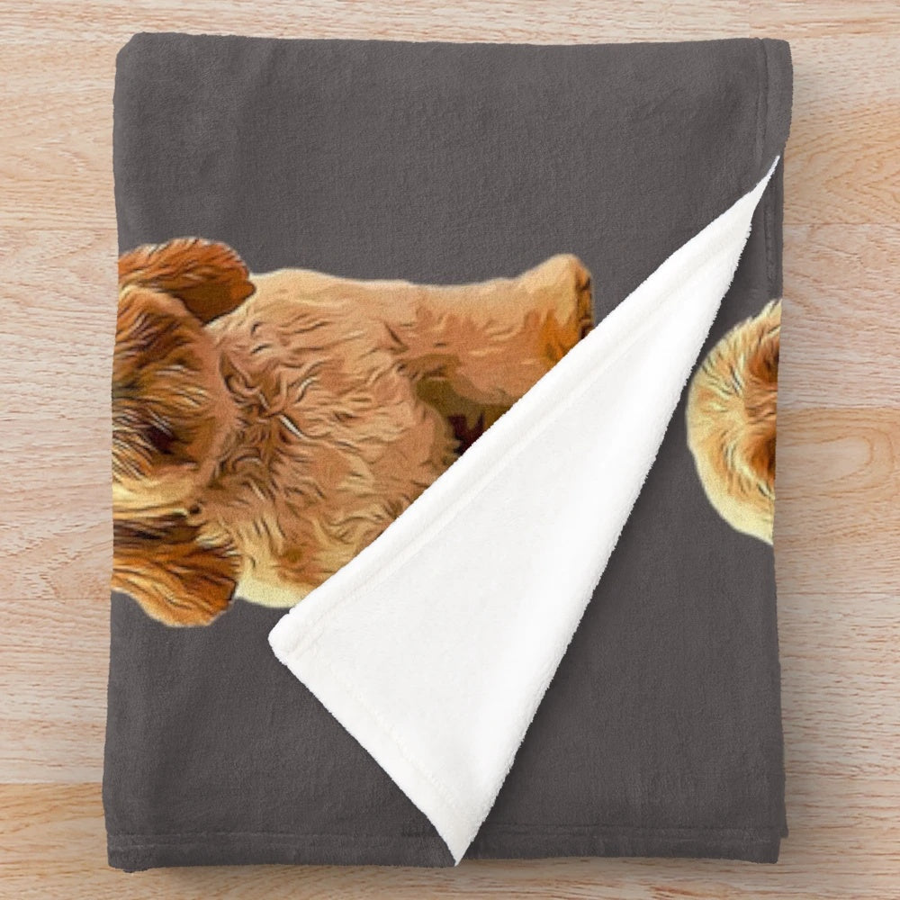 Soft plush pet blanket featuring adorable doodle puppy design