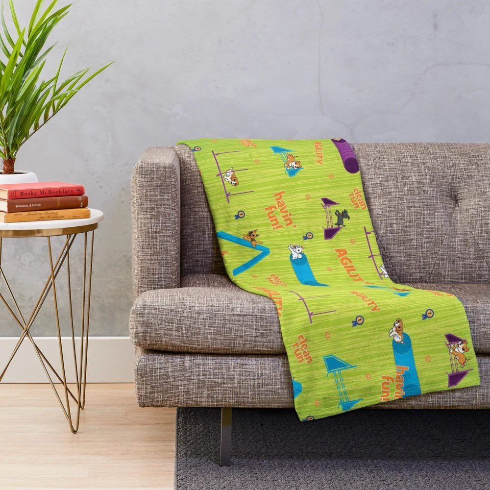 Plush blanket with dog agility design