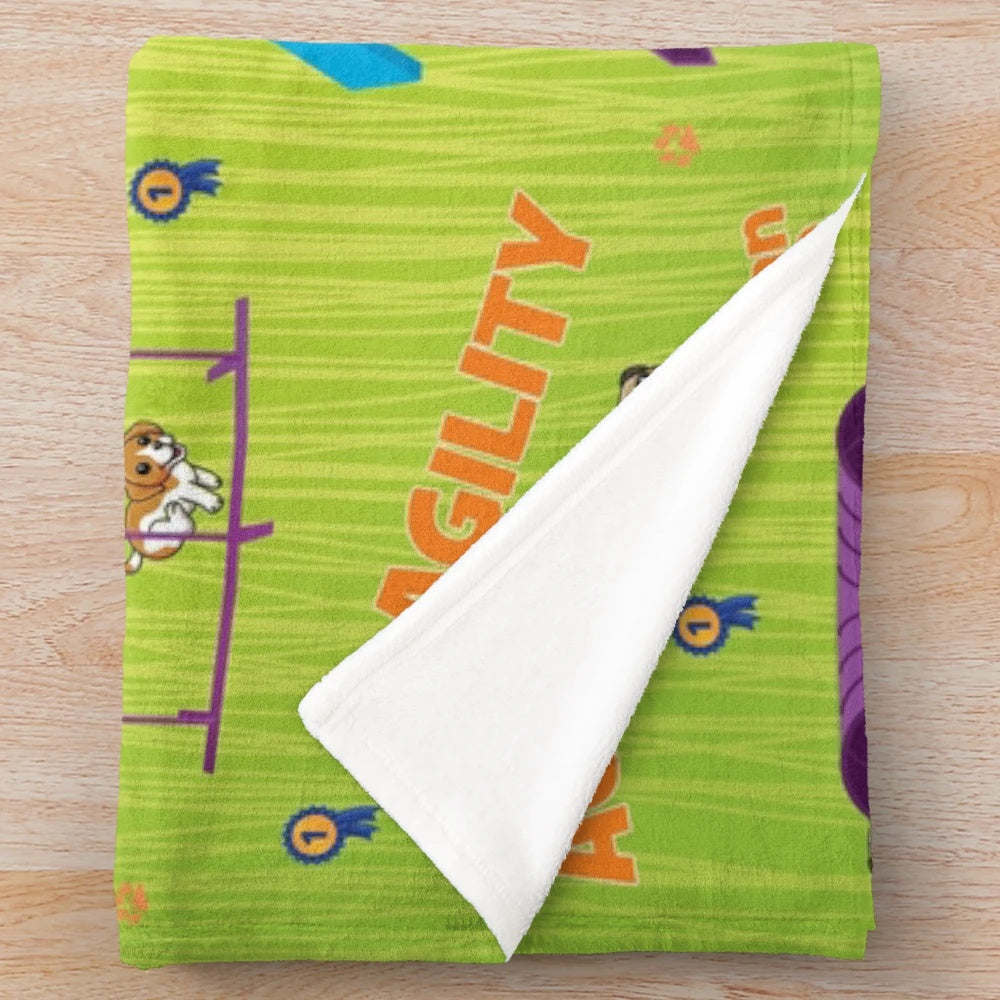 Plush blanket with dog agility design