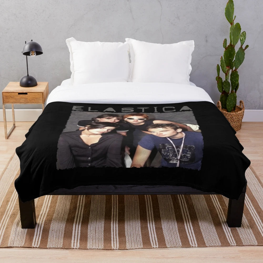 Elastica band plush blanket with retro 90s indie rock design