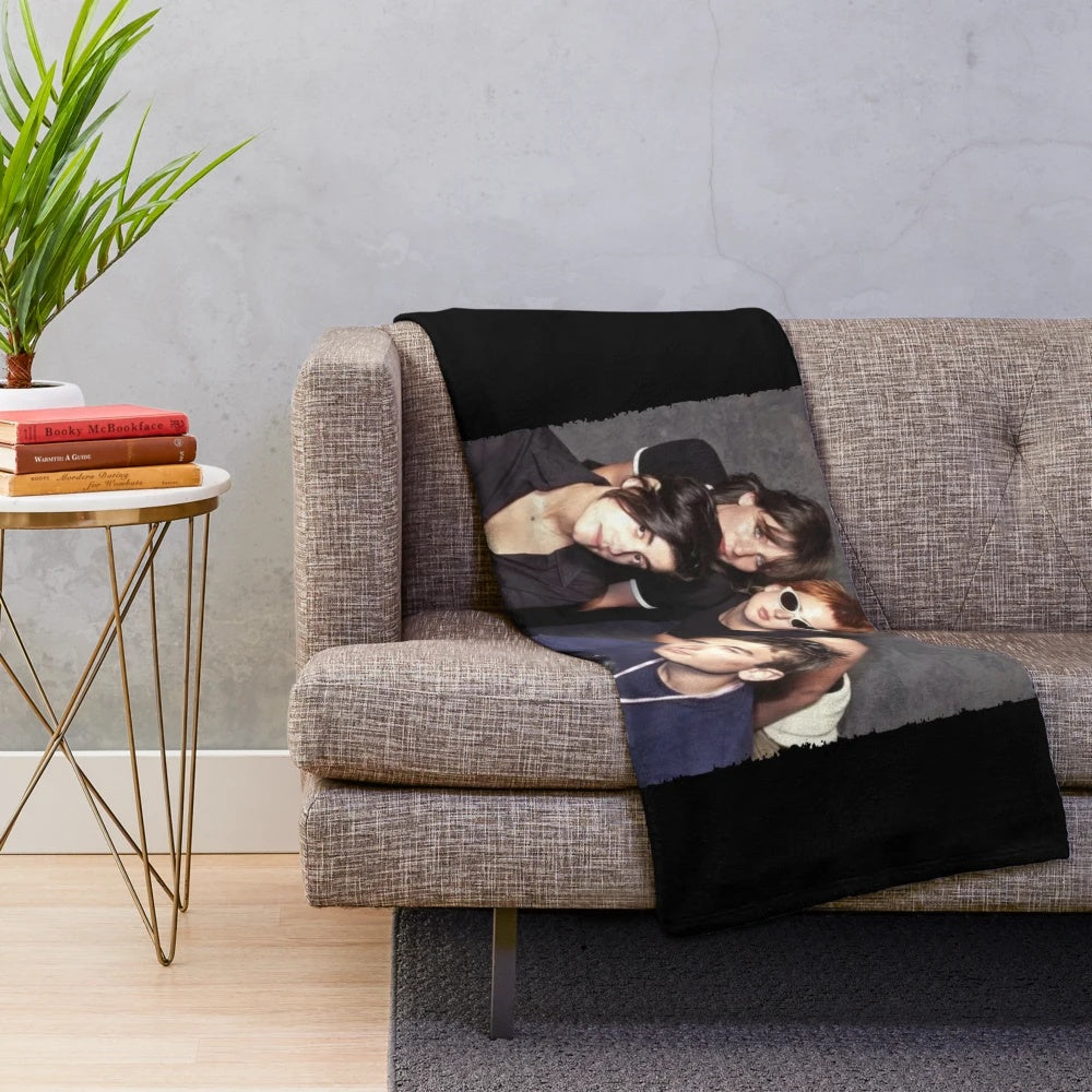 Elastica band plush blanket with retro 90s indie rock design