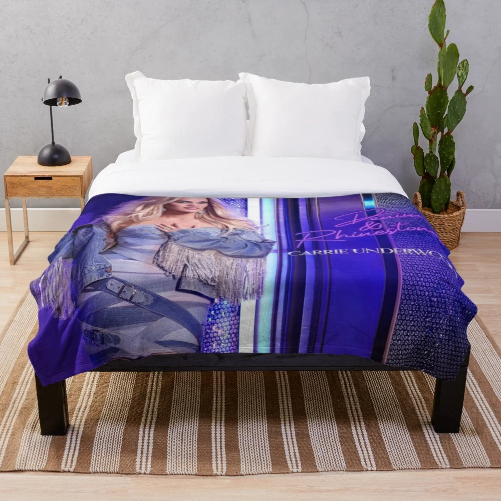Plush blanket featuring a design inspired by Carrie Underwood's Denim and Rhinestones album
