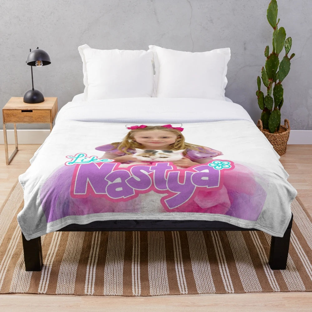 Soft and cozy plush blanket with a cute cat design, inspired by the popular YouTube channel "Like Nastya