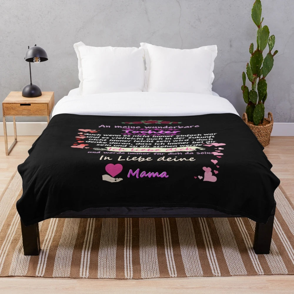 Soft blue plush blanket with a heartwarming daughter-mother saying