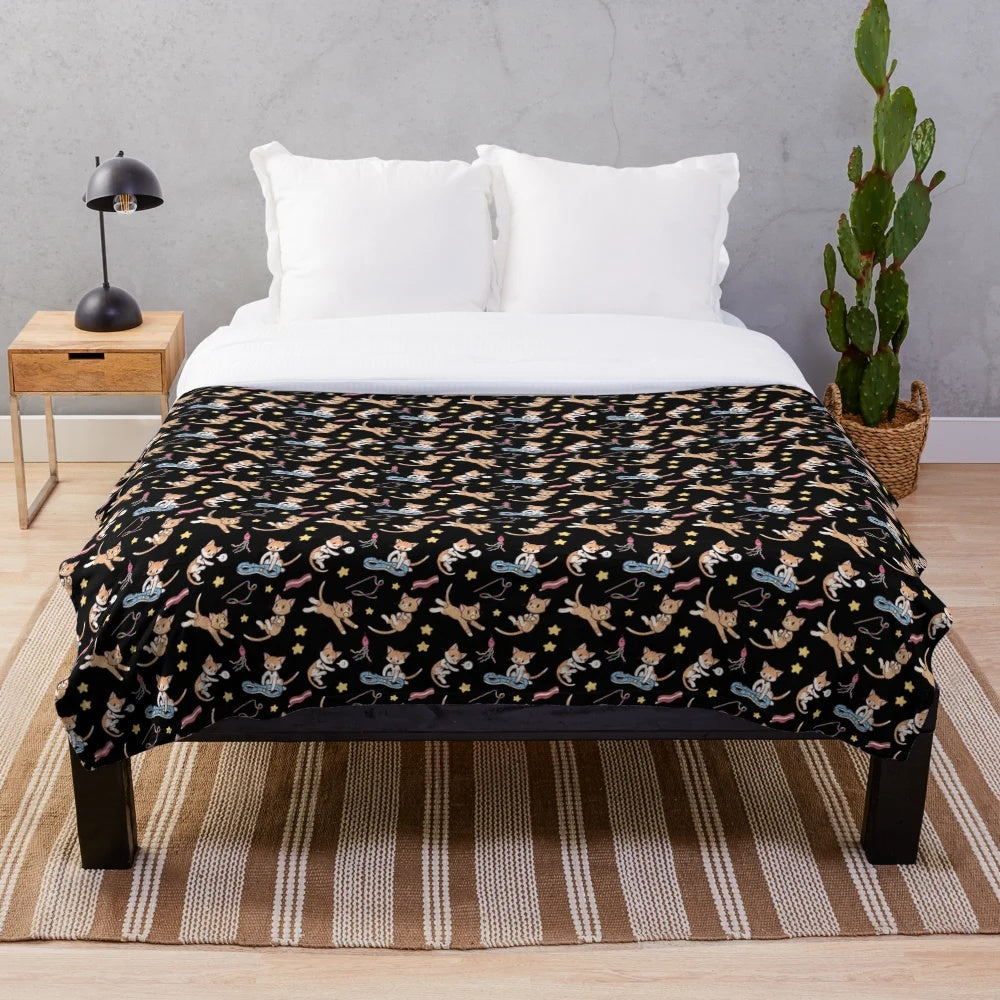 Soft and cozy plush blanket with a boy print design on a black background