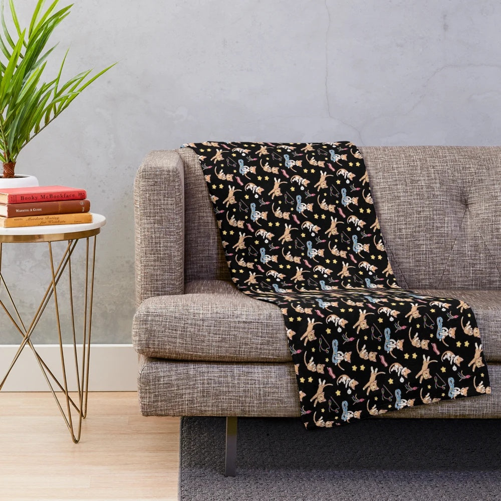 Soft and cozy plush blanket with a boy print design on a black background