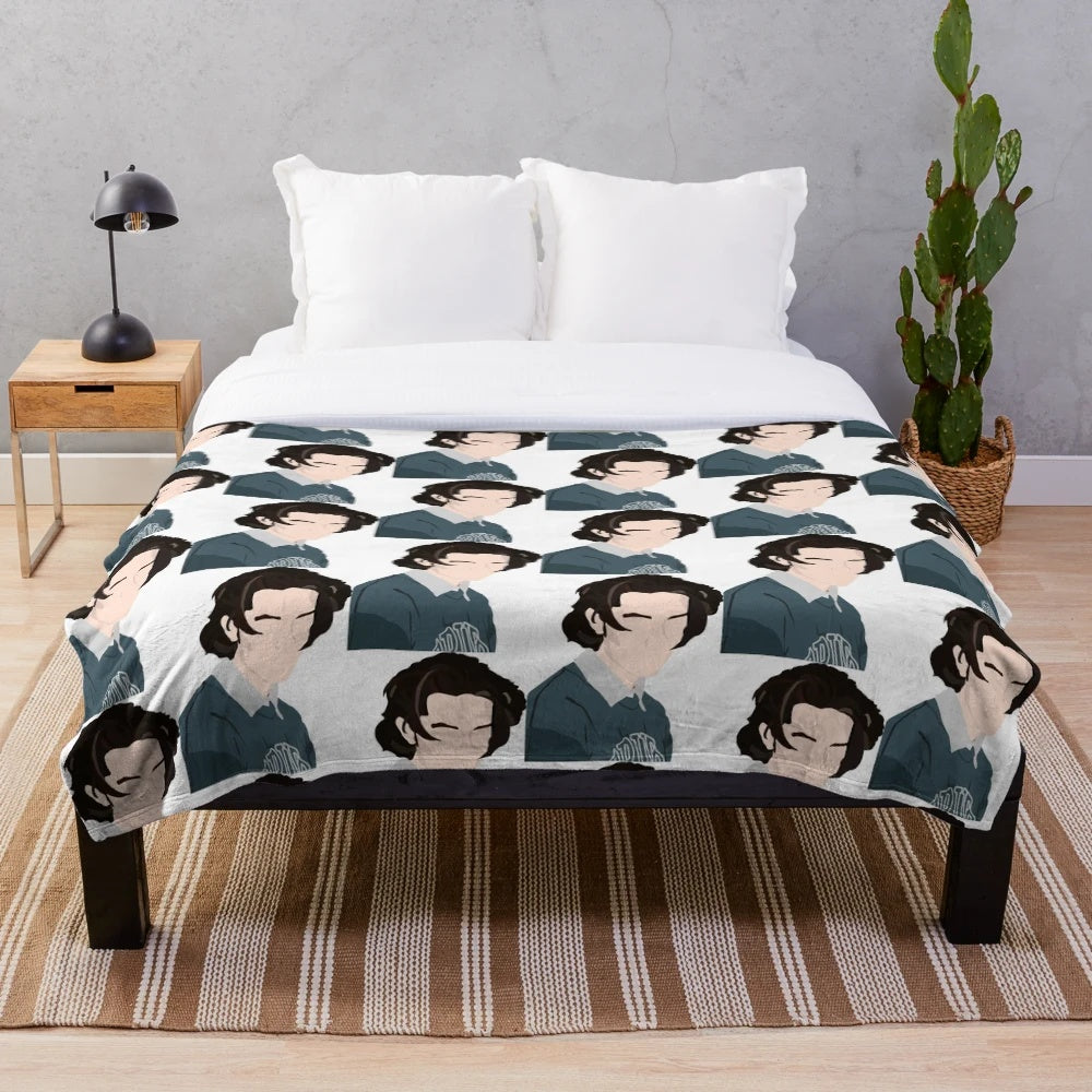 Soft plush gray blanket with Conan Gray inspired design