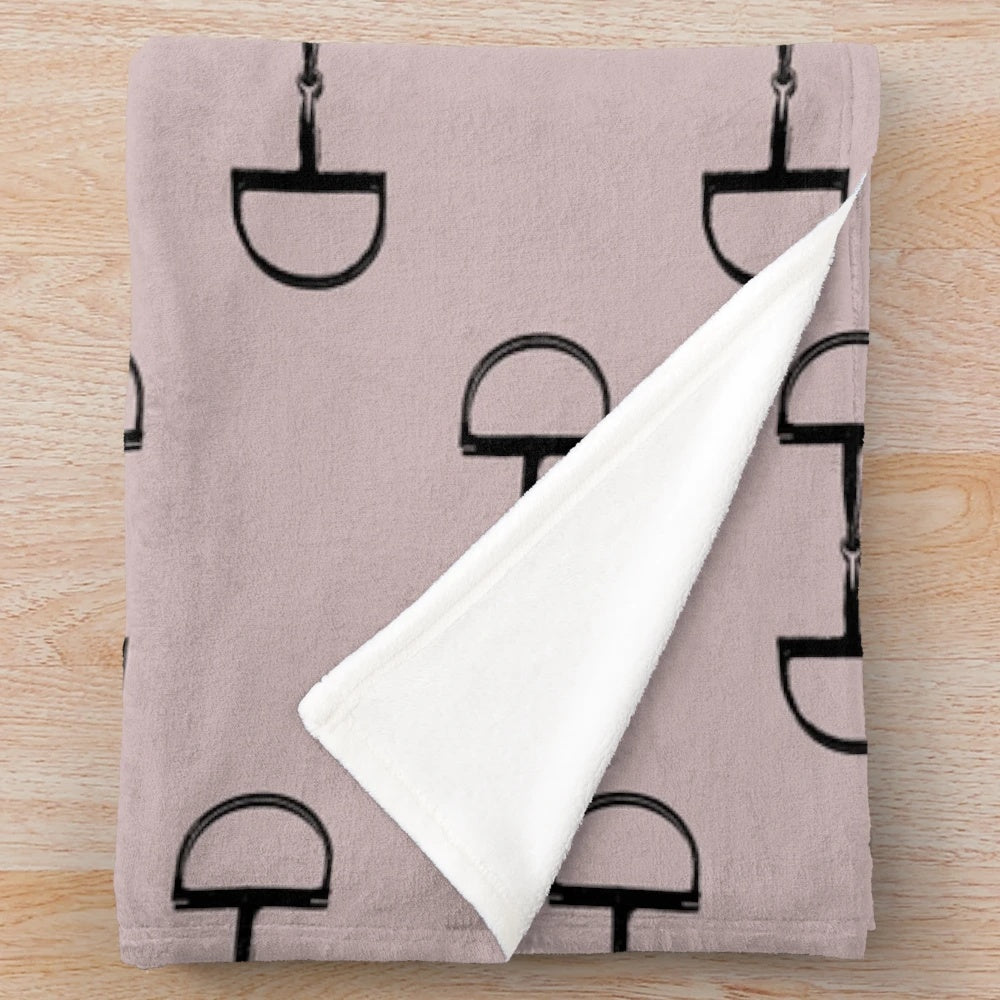 Soft pink and taupe plush blanket with snaffle bit design for horse lovers