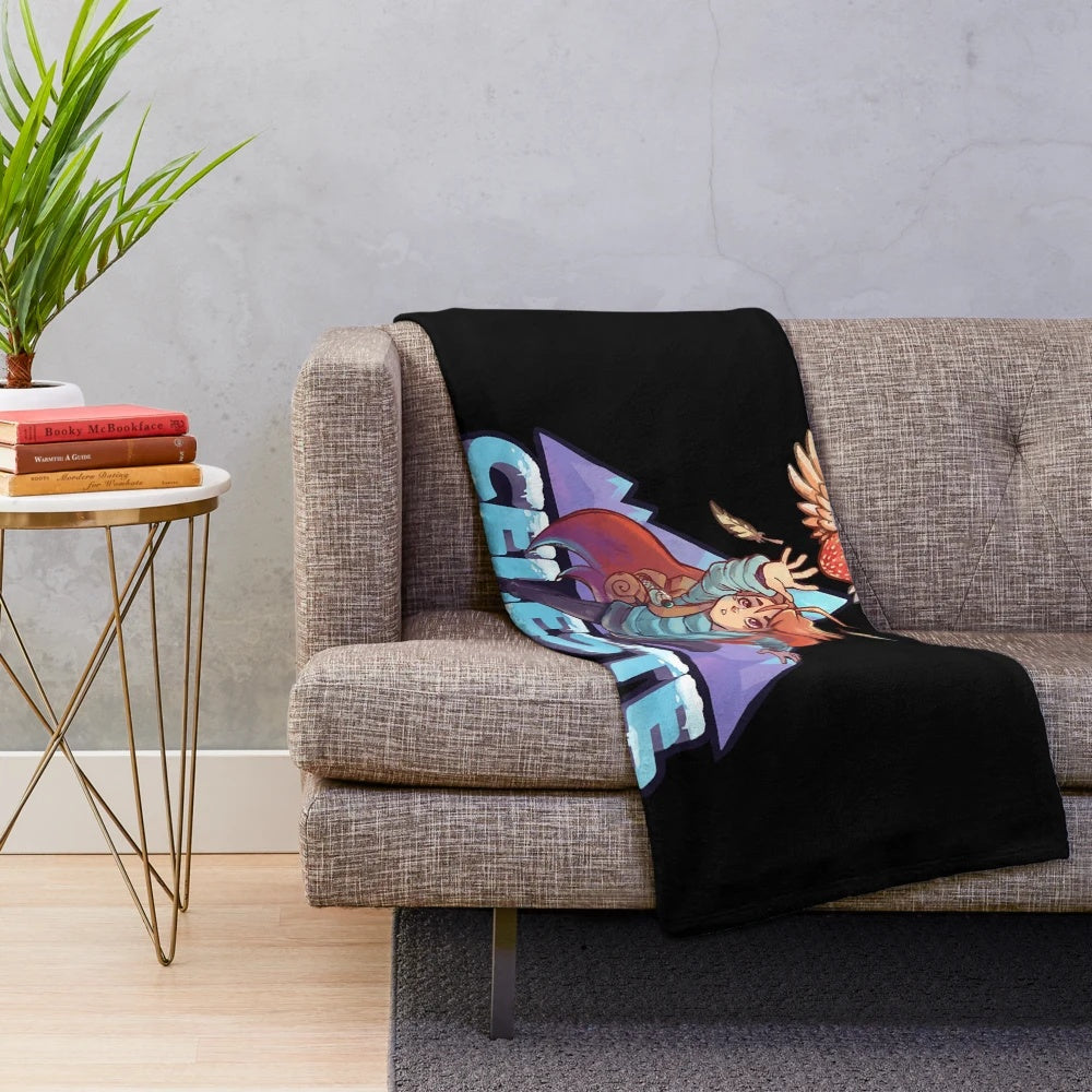 Soft and cozy plush blanket featuring Madeline, the protagonist of the indie game Celeste