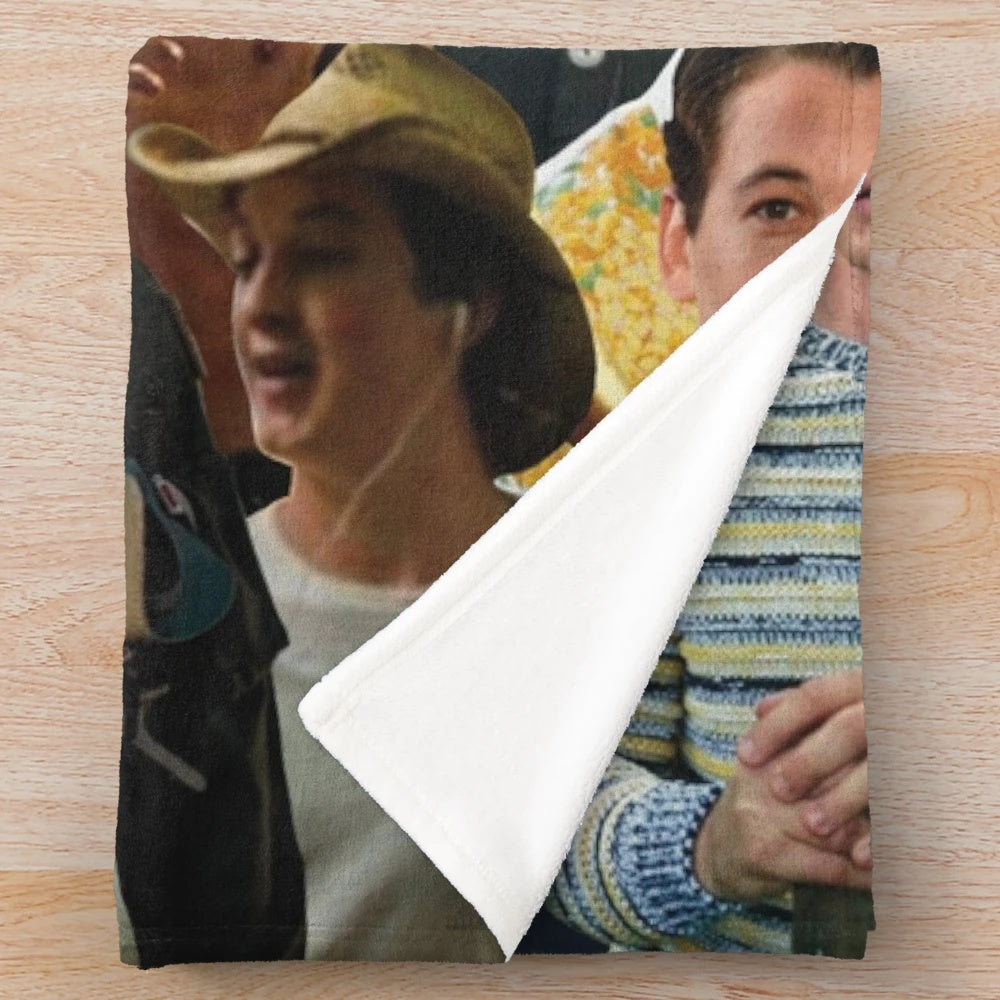 Miles Teller portrait photo collage design on a plush blanket