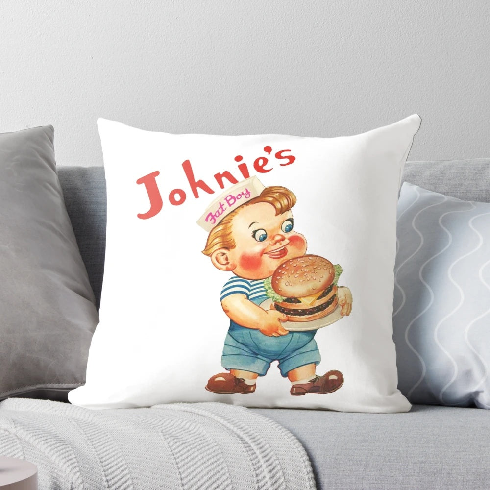 A soft, plush decorative pillow featuring an obese male child design.