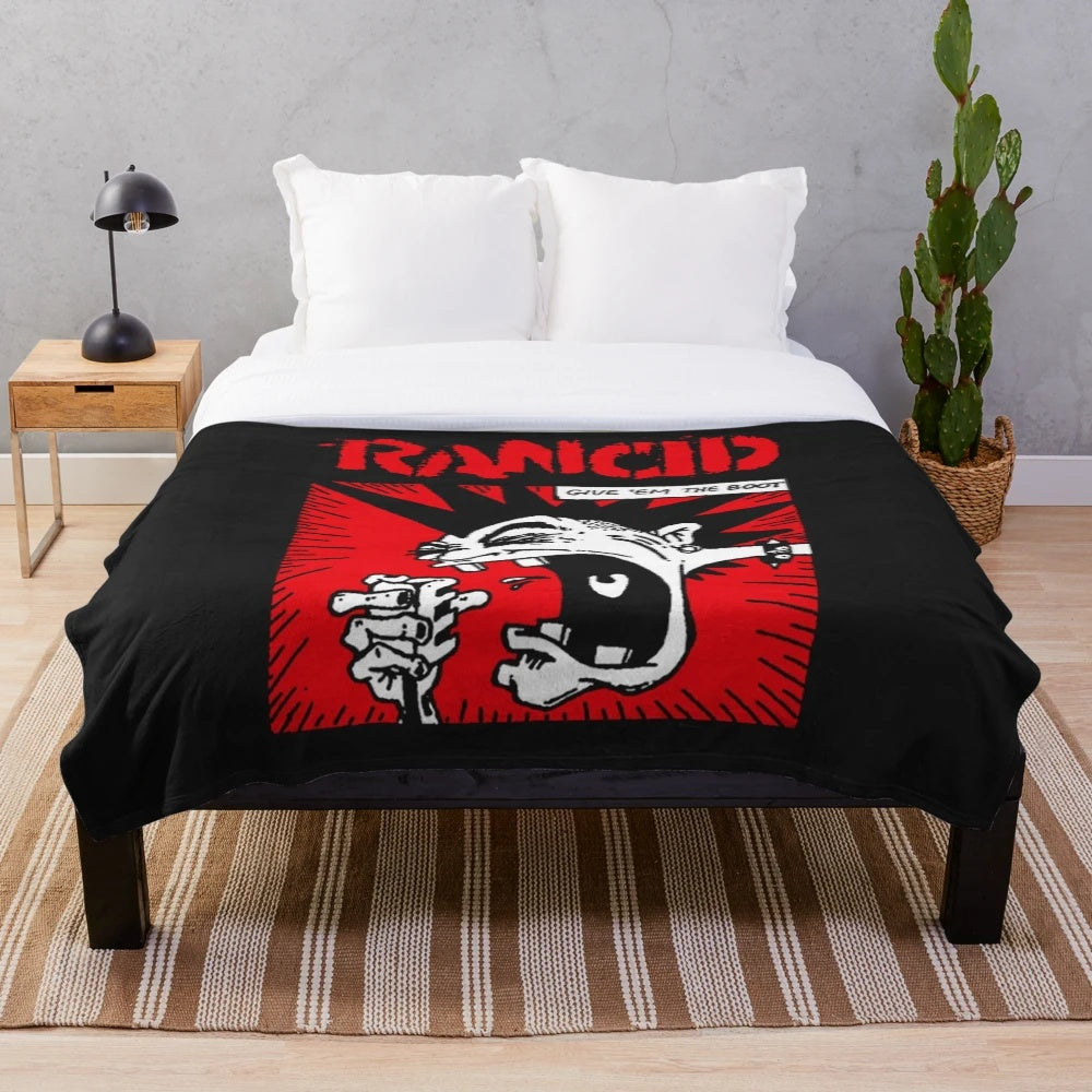 Rancid plush blanket featuring the Rancid logo and band name