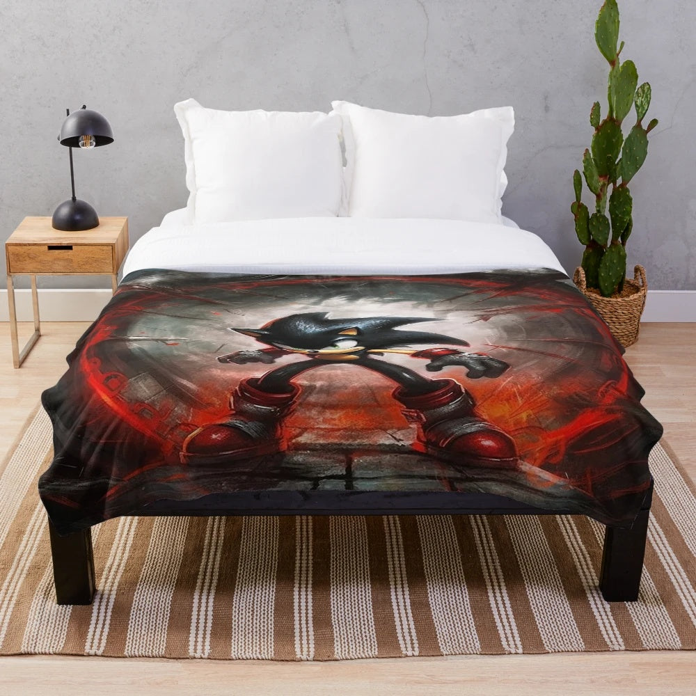 Soft plush Shadow the Hedgehog blanket with cute hedgehog design