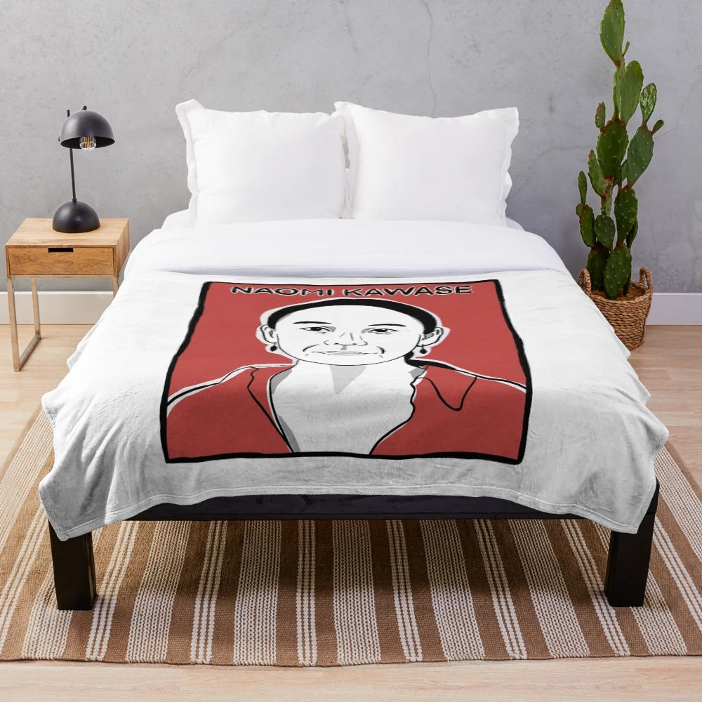 Soft plush throw blanket with image of Japanese filmmaker Naomi Kawase