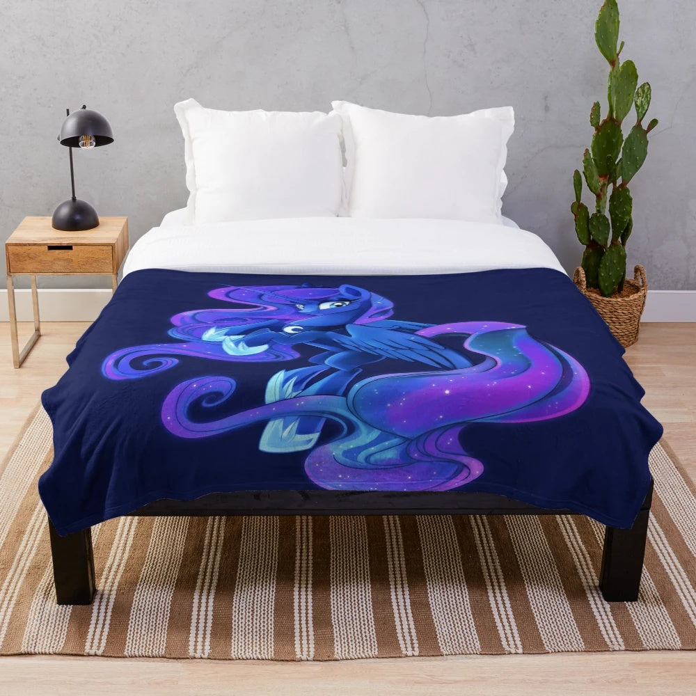 Princess Luna inspired plush blanket with navy blue and moon design