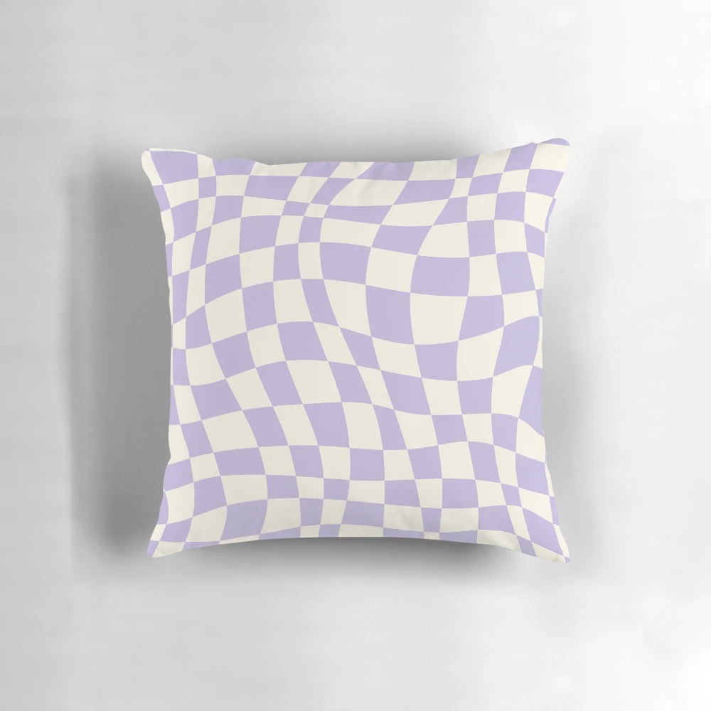 Soft purple warp checked pattern pillow with a gingham, checker, and rhombus design