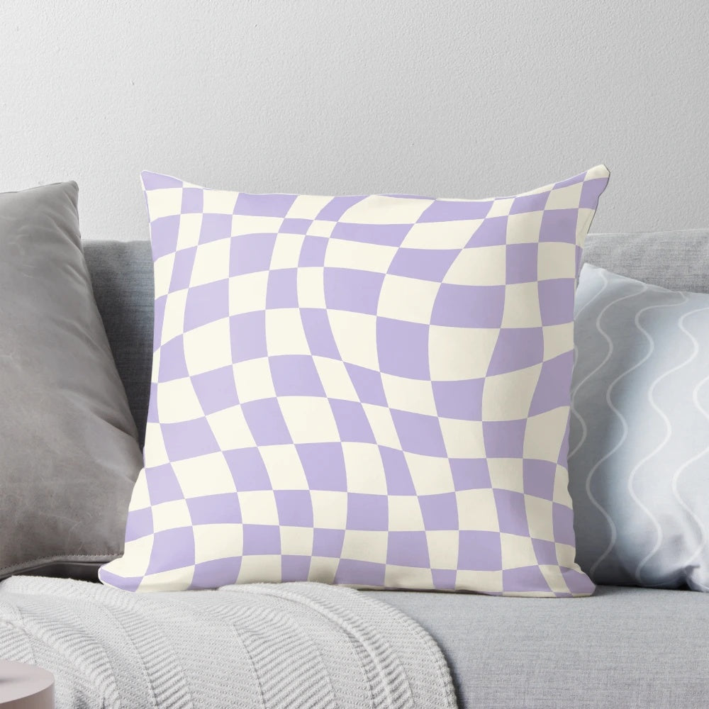 Soft purple warp checked pattern pillow with a gingham, checker, and rhombus design