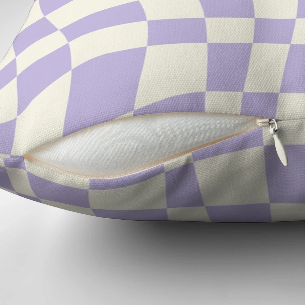 Soft purple warp checked pattern pillow with a gingham, checker, and rhombus design