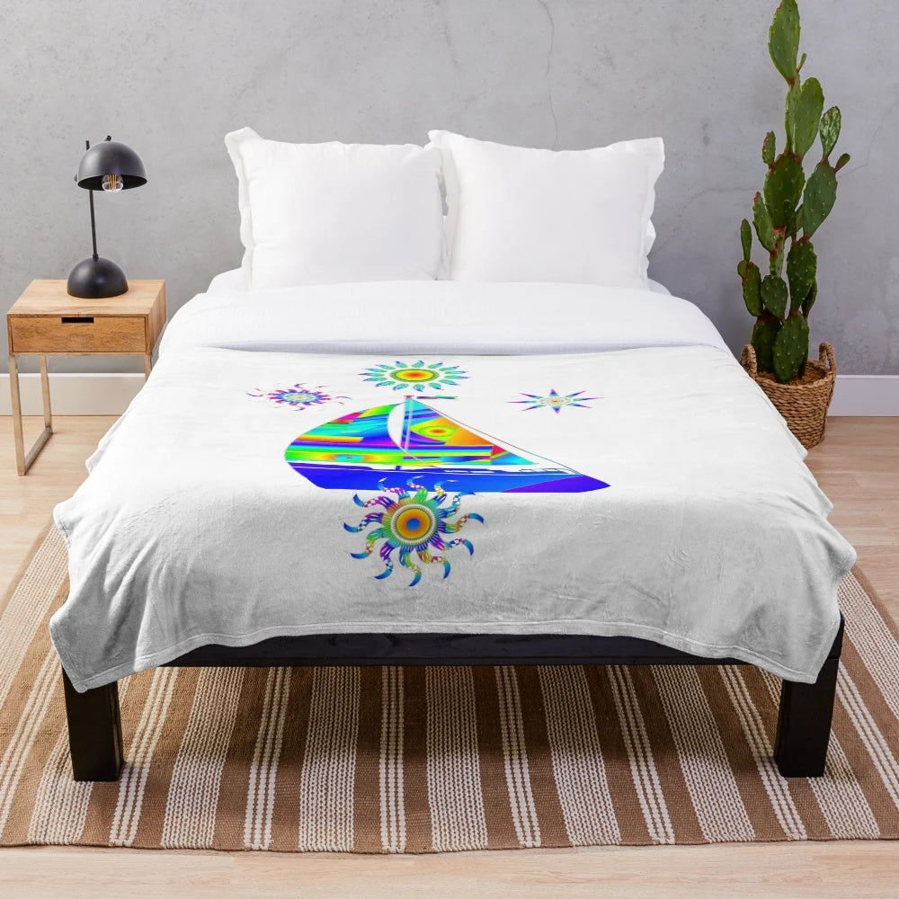 Soft and cozy plush blanket featuring a sailing boat design
