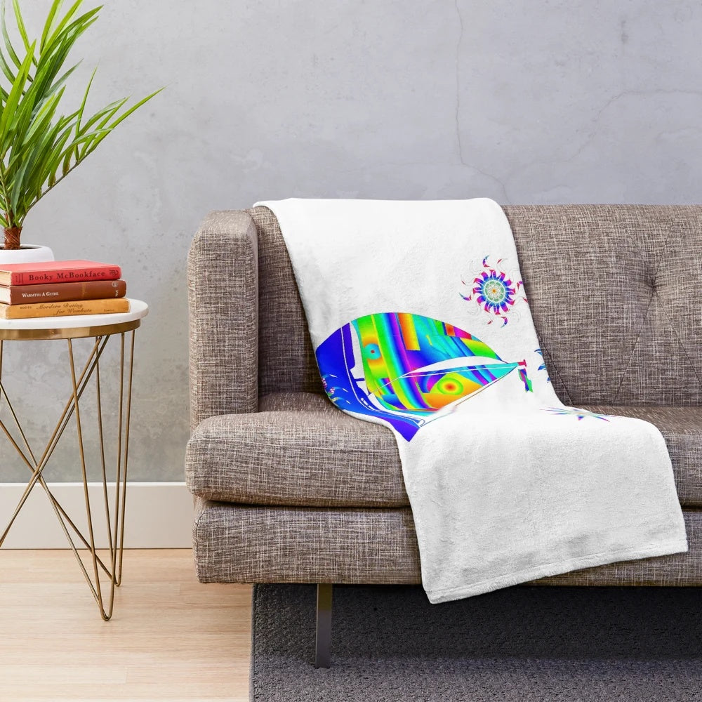 Soft and cozy plush blanket featuring a sailing boat design
