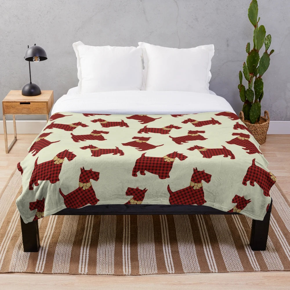 Scottie dog tartan plaid plush blanket