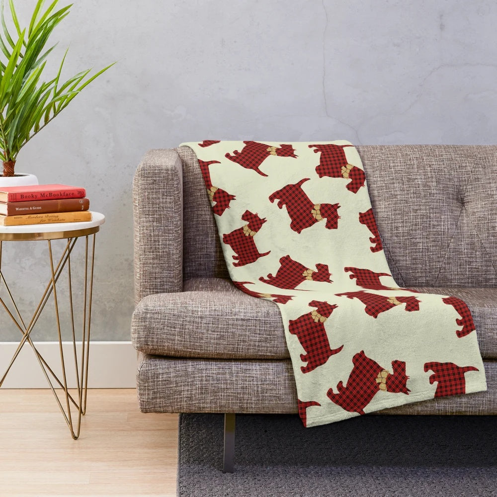 Scottie dog tartan plaid plush blanket