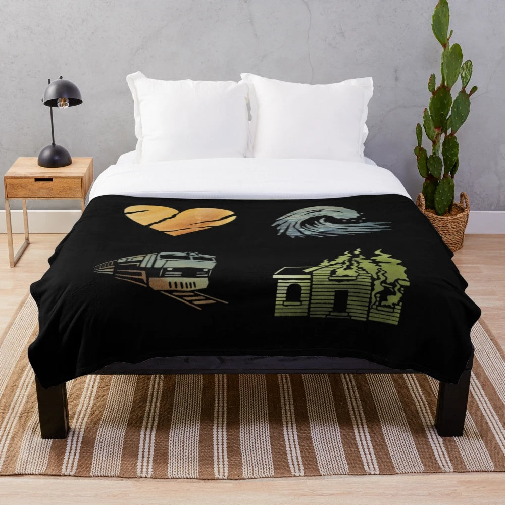 Silverstein-inspired plush blanket with band name and album titles