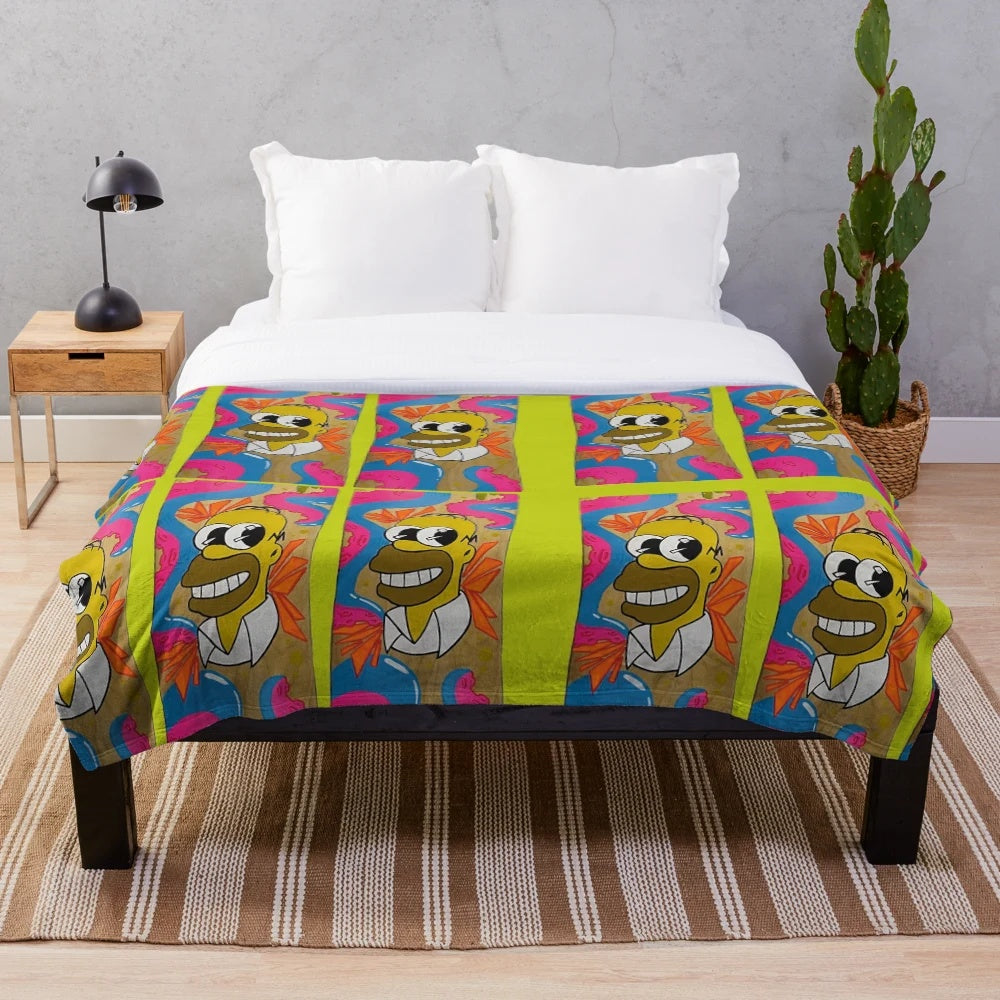 Simpsons plush blanket, cozy cartoon television show throw