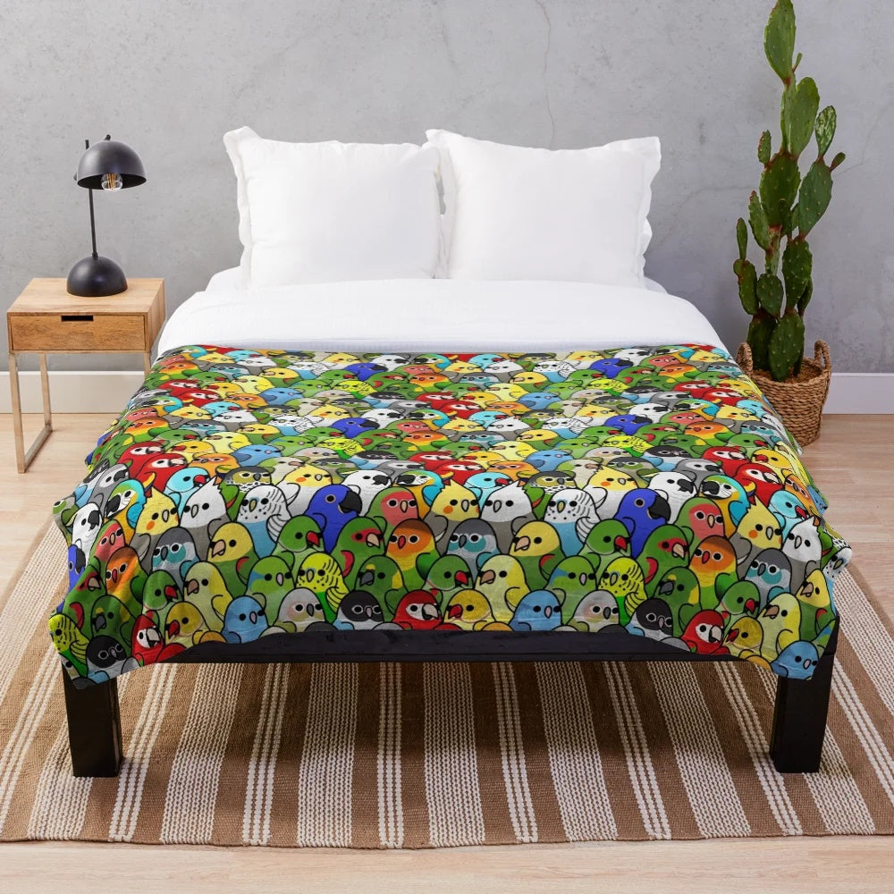 Plush bird-themed blanket with cute and cozy bird characters