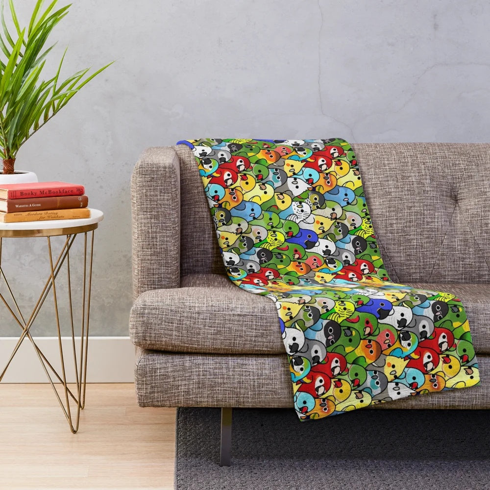 Plush bird-themed blanket with cute and cozy bird characters