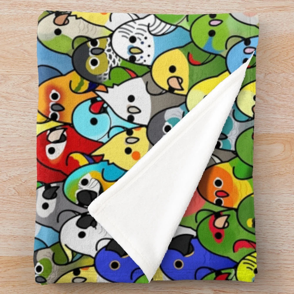 Plush bird-themed blanket with cute and cozy bird characters