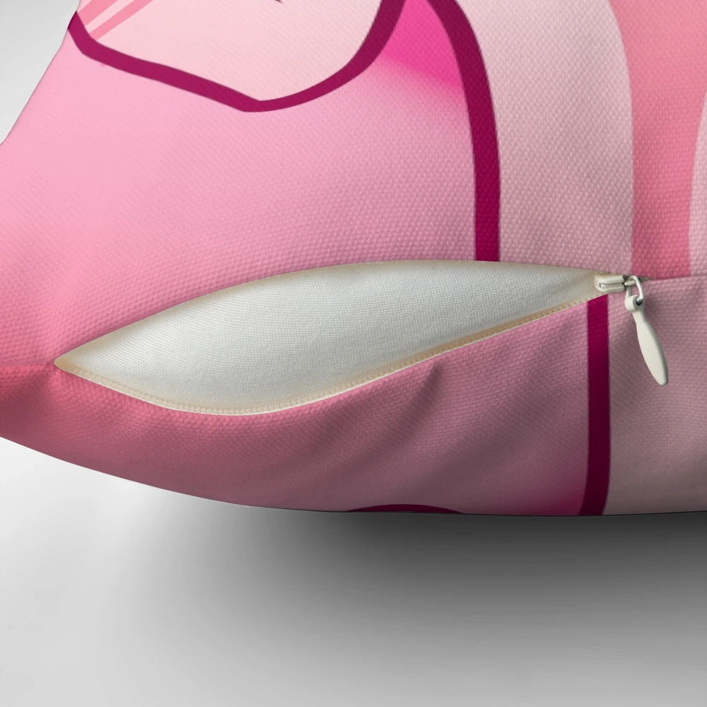 Fluffy, plush pillow inspired by the character Angel Dust from the Hazbin Hotel series