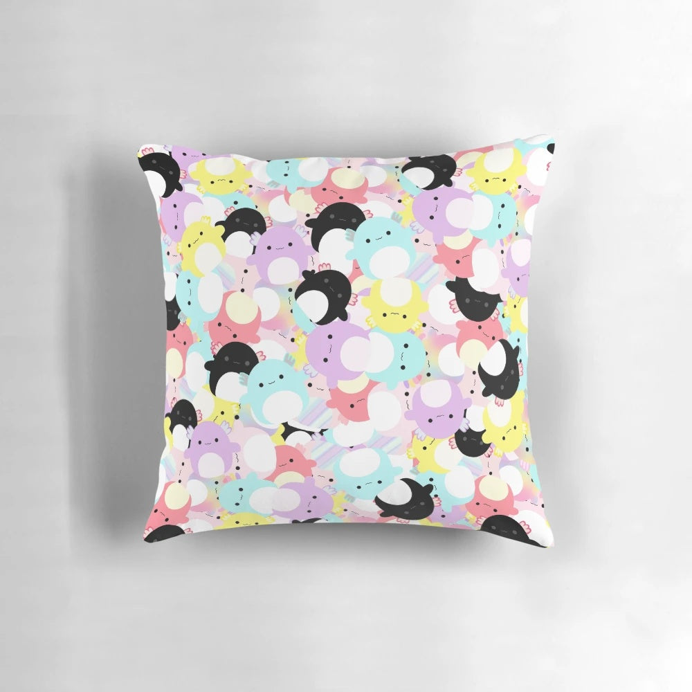 Fluffy, squishy axolotl-themed decorative pillow for cozy home decor