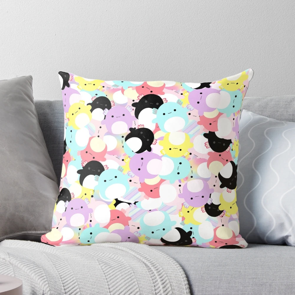Fluffy, squishy axolotl-themed decorative pillow for cozy home decor