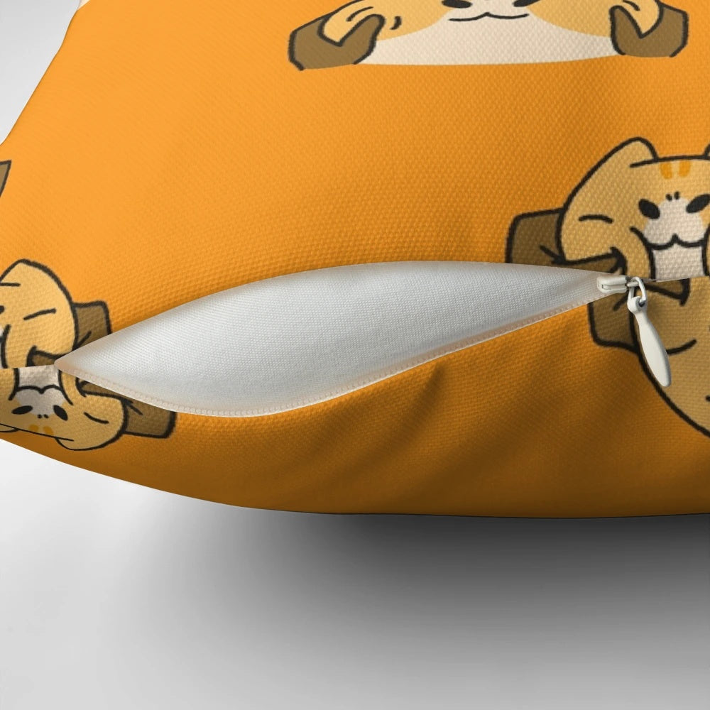 Soft, squishy orange kitten pillow with a cute, silly expression