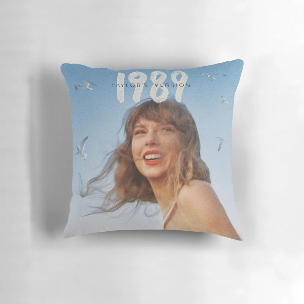 Plush throw pillow featuring the album cover art for Taylor Swift's "1989 (Taylor's Version)" album